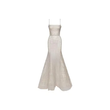 Oscar De La Renta Crystal-grid Embroidered Trumpet Dress