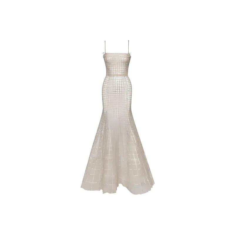 Oscar De La Renta Crystal-grid Embroidered Trumpet Dress-0