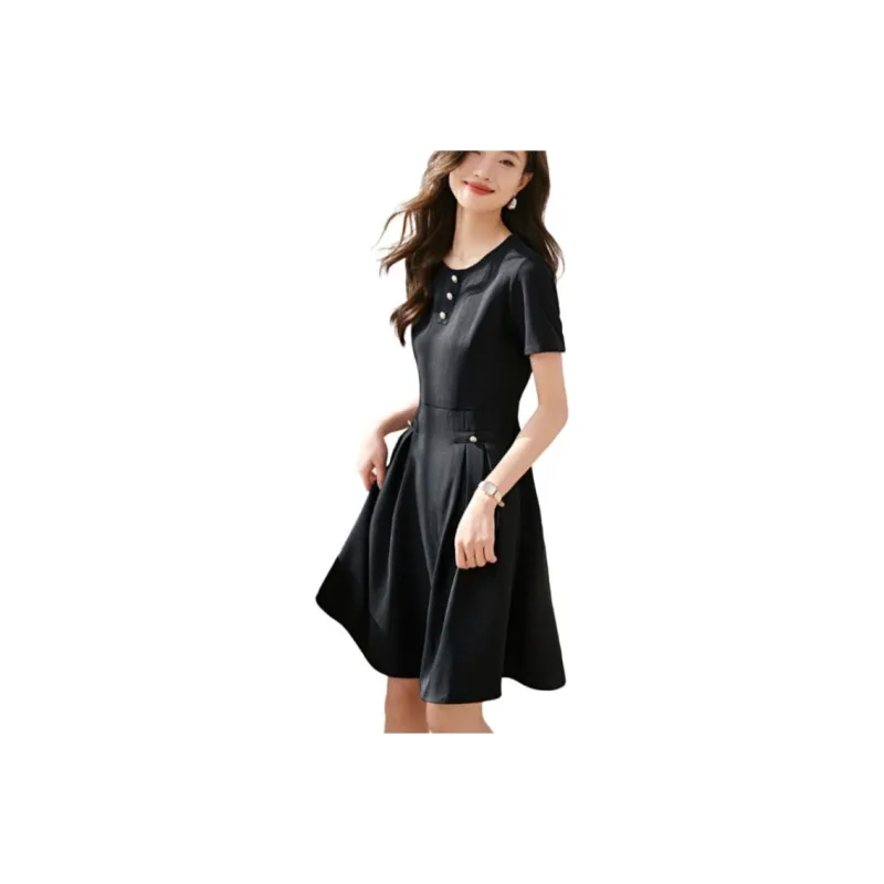 Mo Han Yi Mei Short Sleeved Dresses Women's Black-0