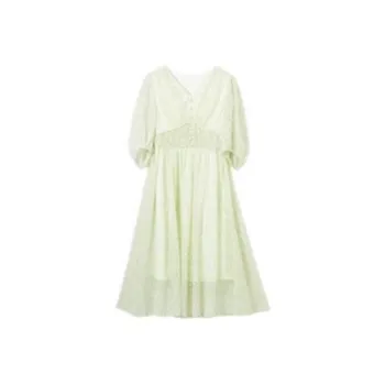 XIANGYING Short Sleeved Dresses Women's Lotus Green