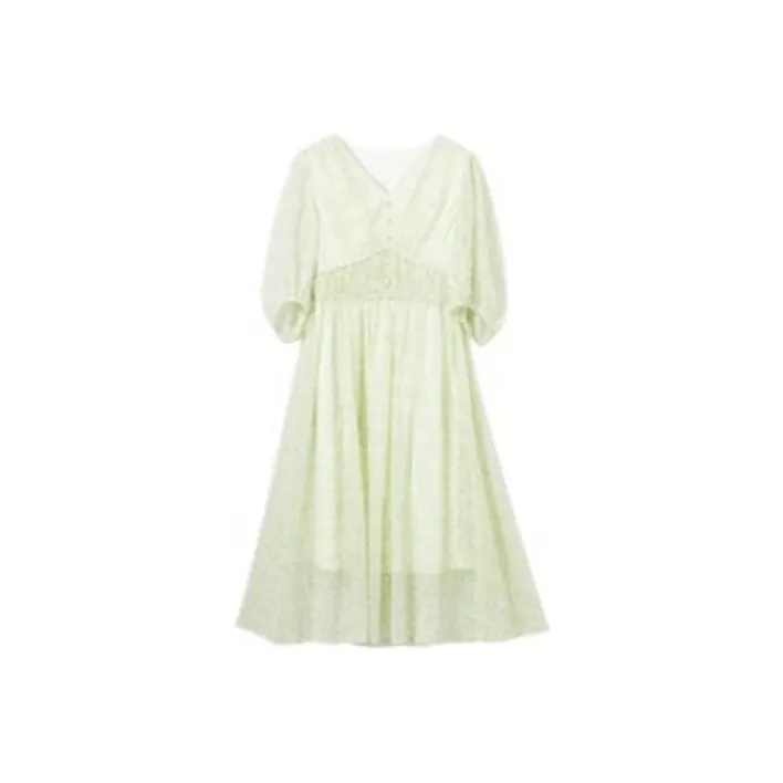 XIANGYING Short Sleeved Dresses Women's Lotus Green-0