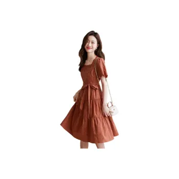 Mo Han Yi Mei Short Sleeved Dress Women's Orange Red