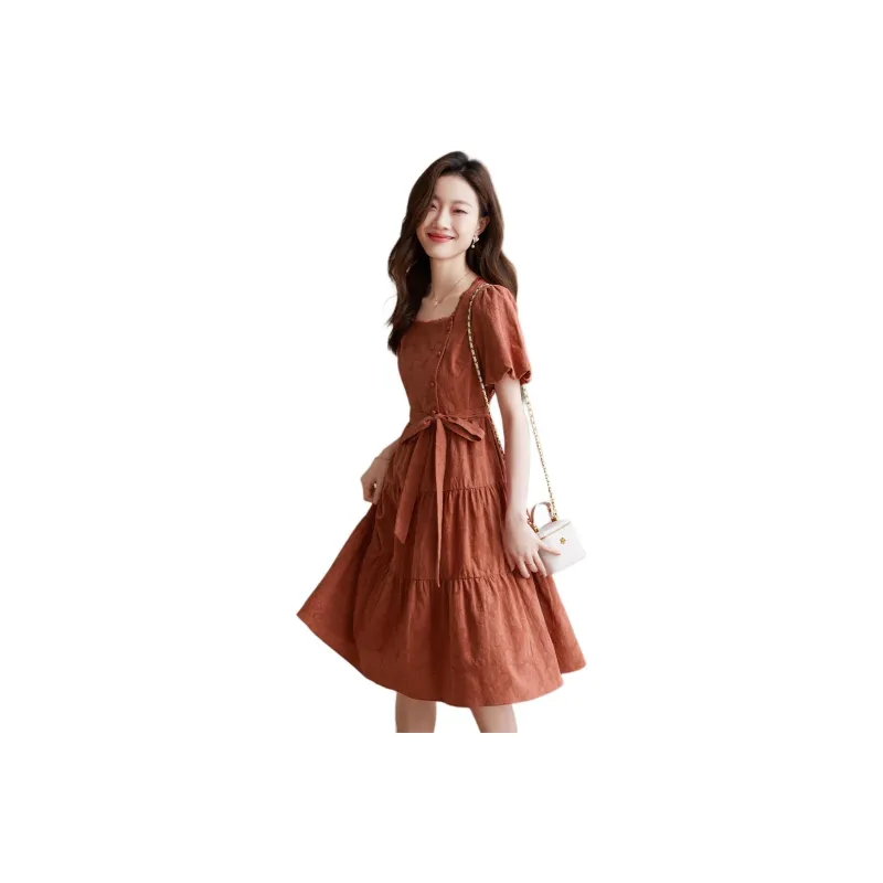 Mo Han Yi Mei Short Sleeved Dress Women's Orange Red-0