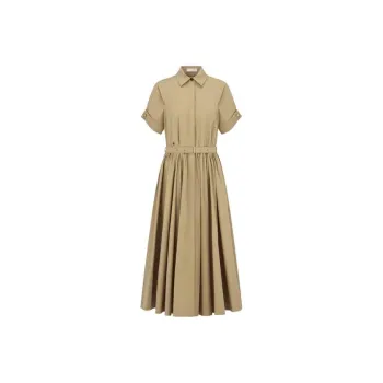 DIOR FW23 Belted Mid-Length Dress Short-Sleeved Dresses Women's Khaki