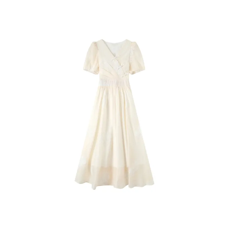 ZCDECO Short Sleeved Dress Women's Apricot-0