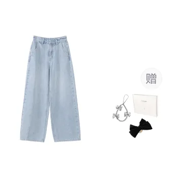 Fstudio Korean Style Light Tone Fashion Casual Straight Fit Jeans Women's Blue