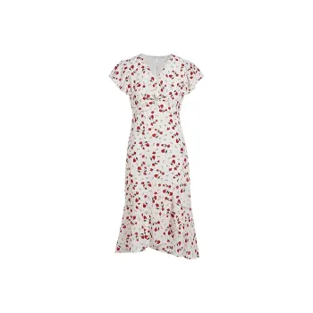 HDFULERN Short Sleeved Dresses Women's White Base With Flowers