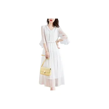 Yi Mengyuan Silk Short Sleeved Dress Women's White