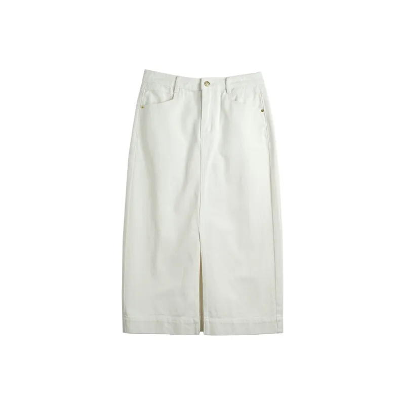 Olrain Denim Long Skirts Women's Beige Apricot-0