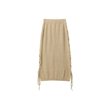 SHUXI Knit Long Skirts Women's Wheat Yellow Sugar
