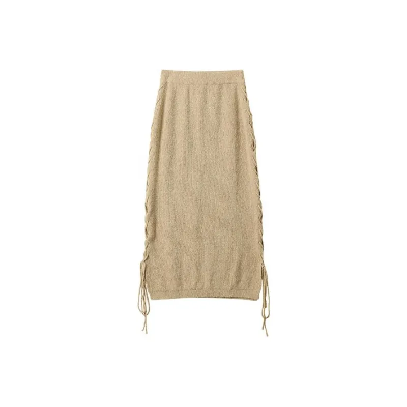 SHUXI Knit Long Skirts Women's Wheat Yellow Sugar-0