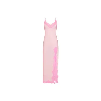 SKIMS Valentine's Day Collection WOVEN SHINE LACE LONG DRESS Slip Dress Women's CHERRY BLOSSOM/Cherry Blossom Color