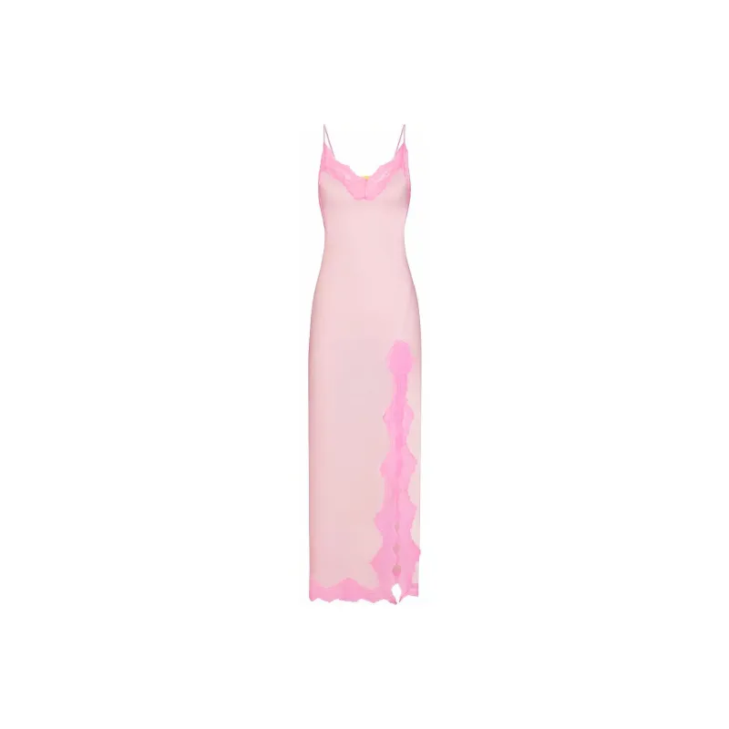 SKIMS Valentine's Day Collection WOVEN SHINE LACE LONG DRESS Slip Dress Women's CHERRY BLOSSOM/Cherry Blossom Color-0