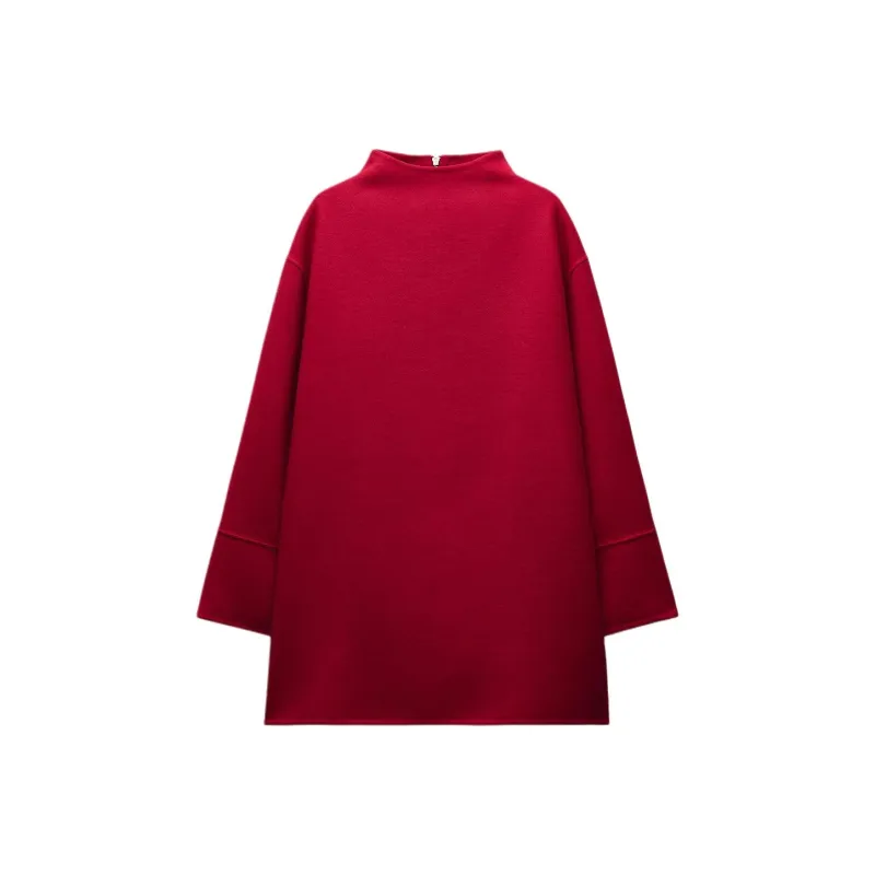 ZARA ZW Series Long-Sleeved Dresses Women's Red-0