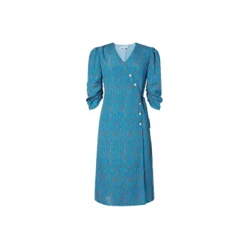 JZ Juzui Long Sleeved Dress Women's Flower Lake Blue