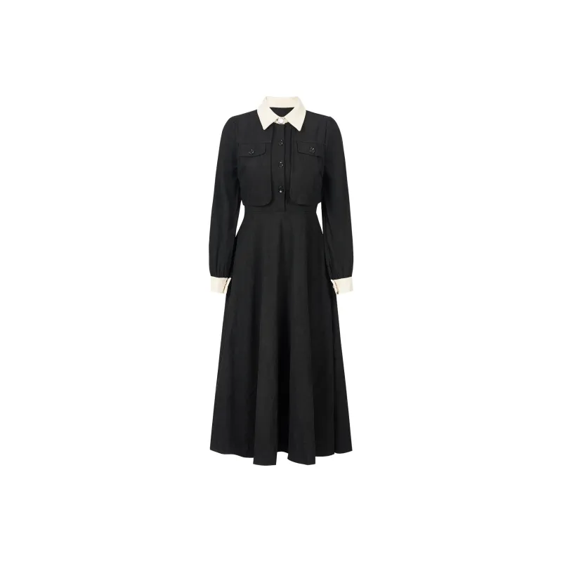 XUANSHU Long Sleeved Dresses Women's Black-0