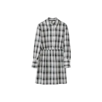 Fstudio Blouse-Style Long-Sleeved Dress Women's Black White Plaid