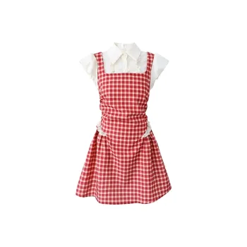 PZGE Short Sleeved Dresses Women's Red
