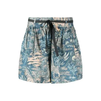 Ulla Johnson Floral Print Belted Shorts
