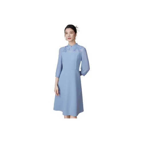 BBLLUUEE Long Sleeved Dress Women's Moonlight Blue