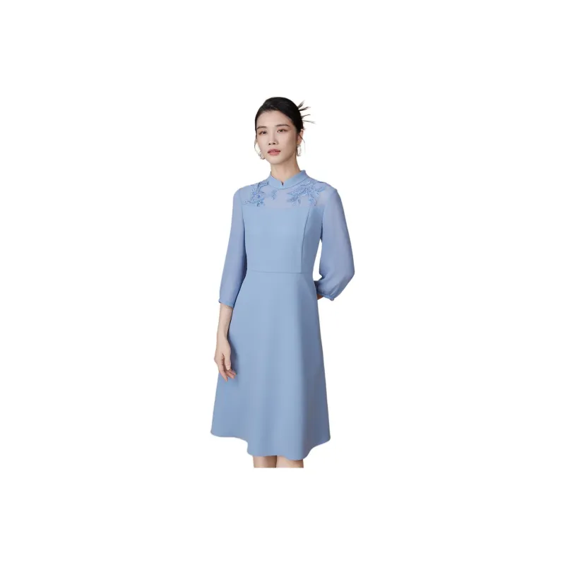 BBLLUUEE Long Sleeved Dress Women's Moonlight Blue-0