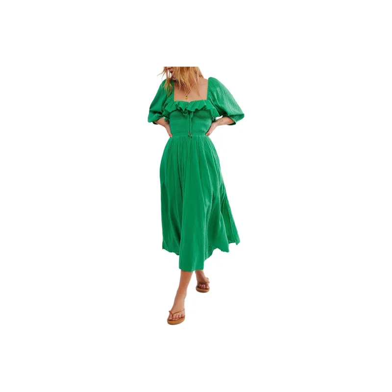 FREE PEOPLE Oasis Midi Dress Long-Sleeved Dresses Women's Fairway/Golf Course Color-0