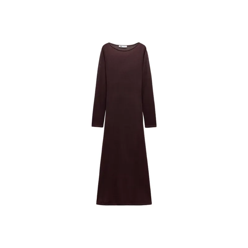 ZARA Long Sleeved Dress Women's Dark Red Color-0