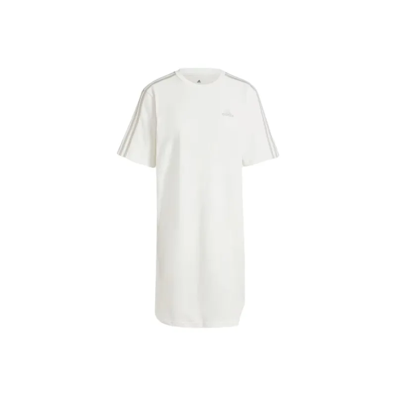 Adidas ESSENTIALS 3-STRIPES SINGLE JERSEY Short-Sleeved Dresses Women's White-0