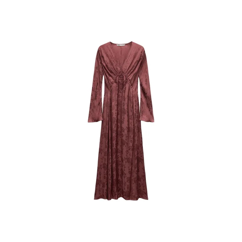 ZARA Long Sleeved Dress Women's Bordeaux-0