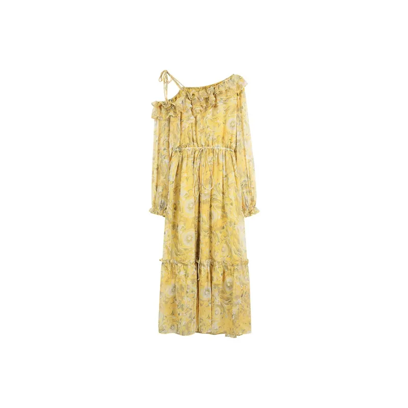 ELF SACK Flower Fairy Series Long-Sleeved Dresses Women's Yellow Floral-0