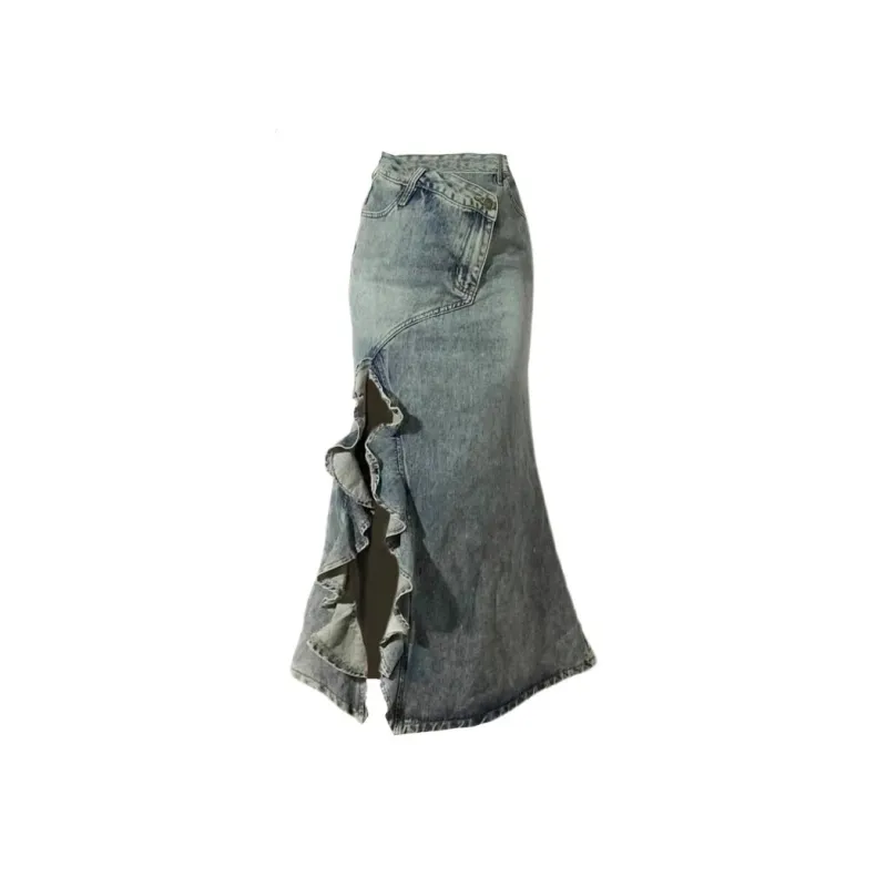 MIMOSA CHUR Denim Long Skirt Women's Blue-0