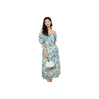 Fragment Short Sleeved Dress Women's Light Blue