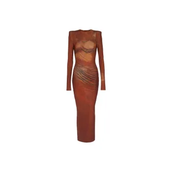 BALMAIN Rhinestone embellished Printed Maxi Dress
