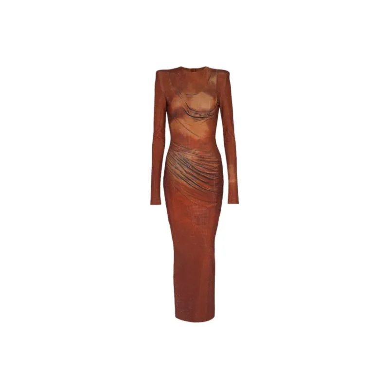BALMAIN Rhinestone embellished Printed Maxi Dress-0