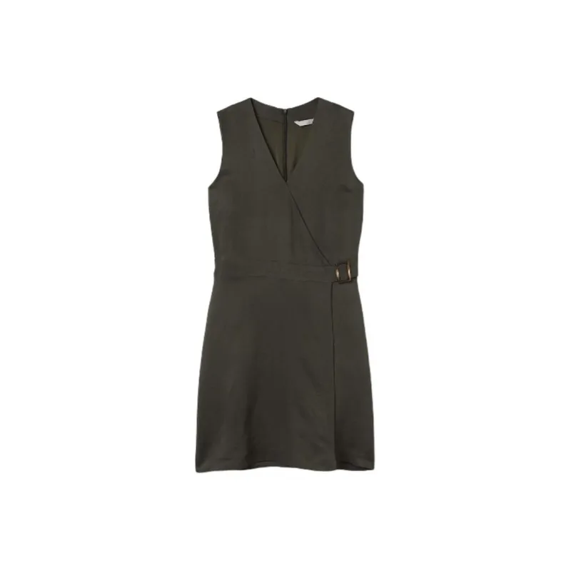 H&M Sleeveless Dress Women's Dark Khaki Green-0