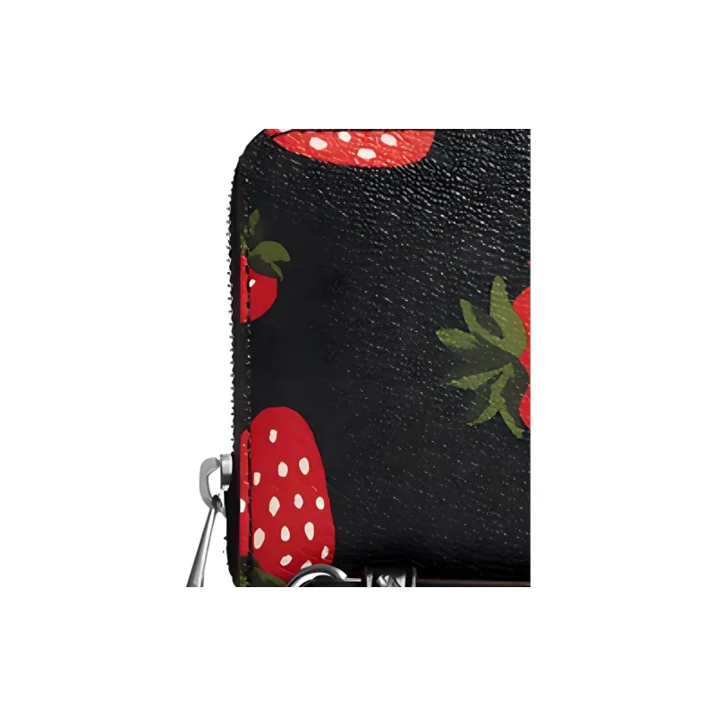 COACH Zip Around Canvas With Leather Clutch Card Holder, Wallet Small Size Women's Black & Red-2