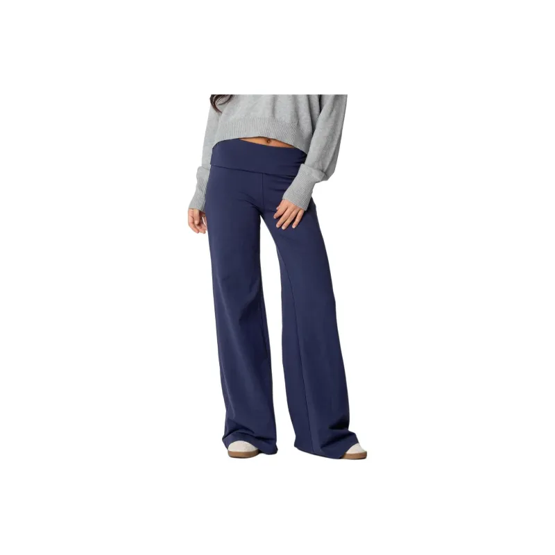 Edikted Wide Leg Fold Over Pants Casual Pants Women's Dark Blue-0