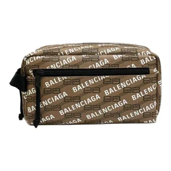 Balenciaga Coated Canvas Toiletry Bag Men's Brown & Black