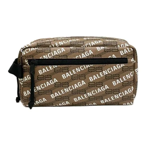 Balenciaga Coated Canvas Toiletry Bag Men's Brown & Black