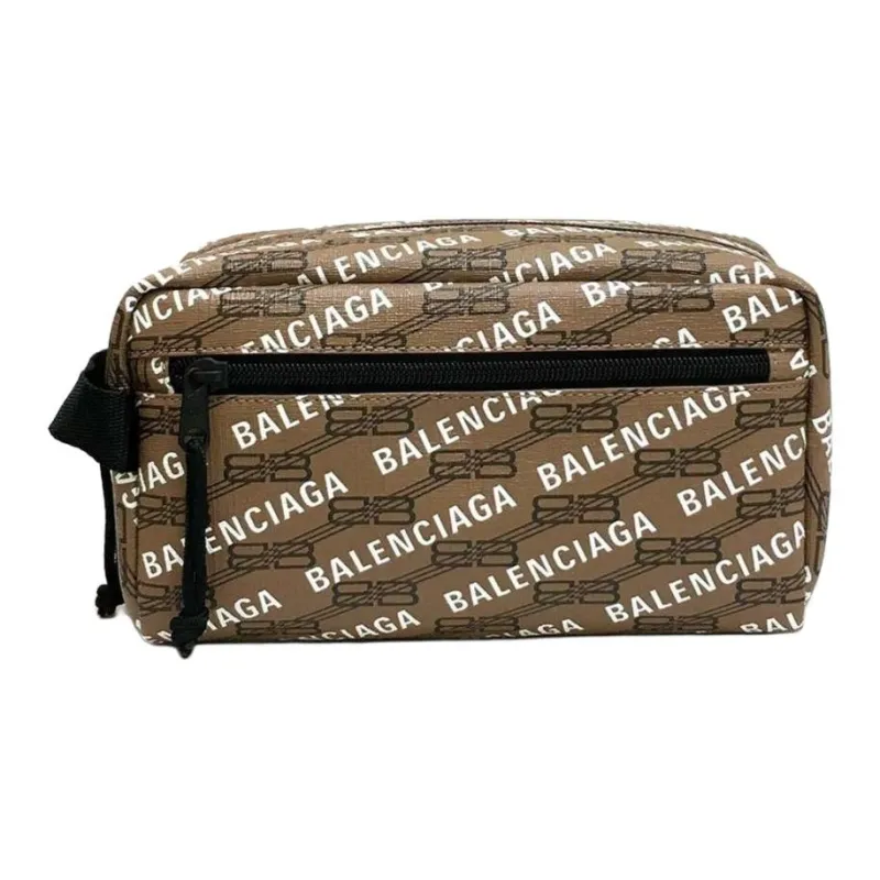 Balenciaga Coated Canvas Toiletry Bag Men's Brown & Black-0