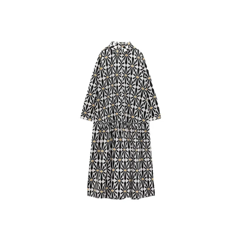 ZARA Long-Sleeved Dresses Women's Black/White-0