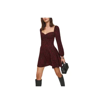REFORMATION Mochi Dress Long-Sleeved Dresses Women's Black Red