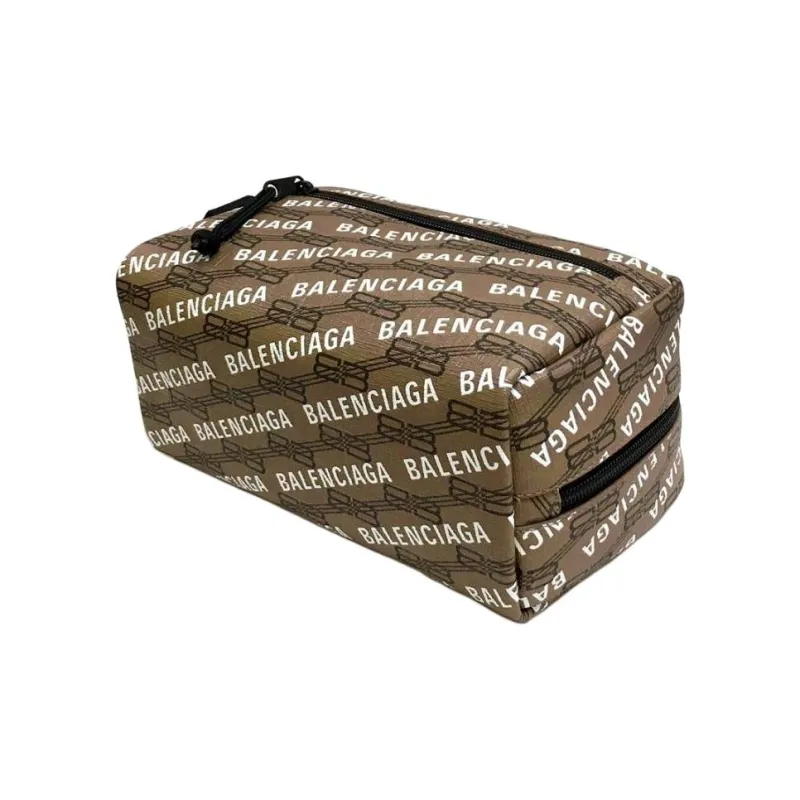 Balenciaga Coated Canvas Toiletry Bag Men's Brown & Black-1