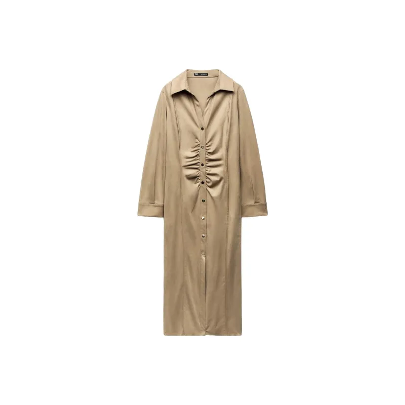 ZARA Long Sleeved Dress Women's Sand-0