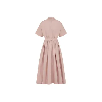 DIOR FW23 Mid Length Belted Macrocannage Dress Short Sleeved Dress Women's Pink