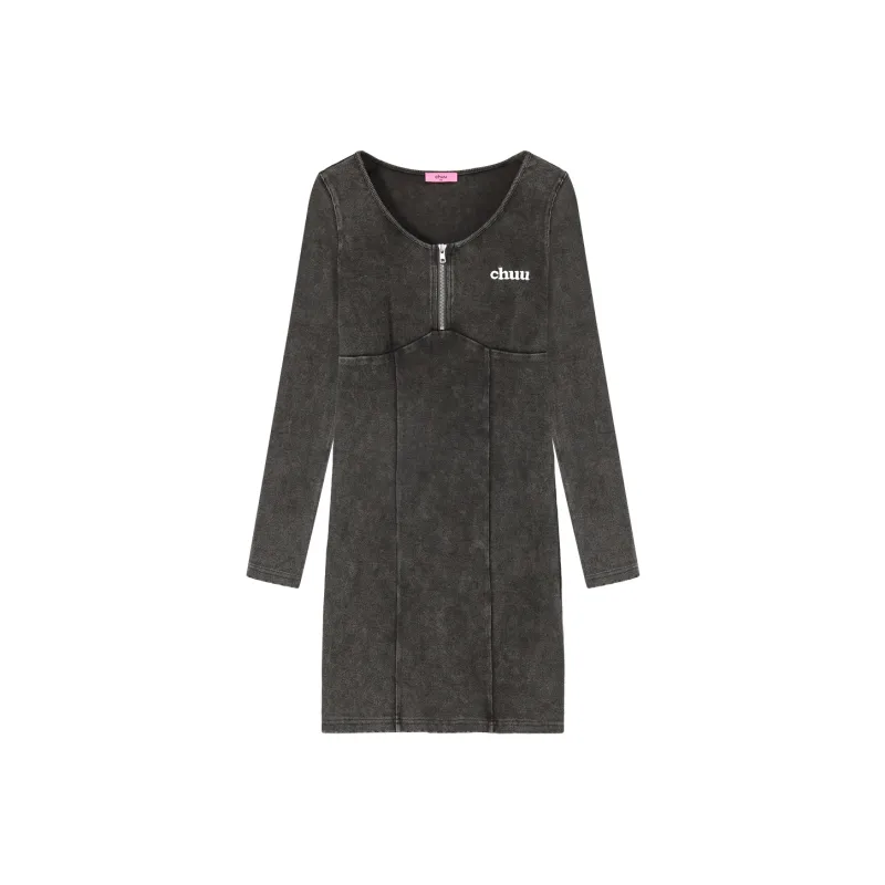 CHUU Long Sleeved Dresses Women's Black Gray-0