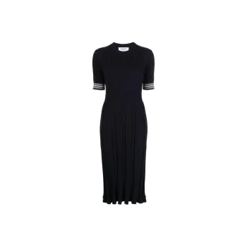 THOM BROWNE· Cotton Pleated Cricket Striped Cable Dress Short-Sleeved Dresses Women's Marine Blue
