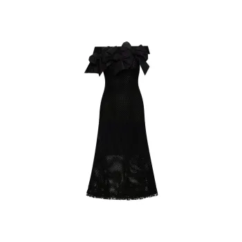 Oscar De La Renta Bow detail Open knit Midi Dress