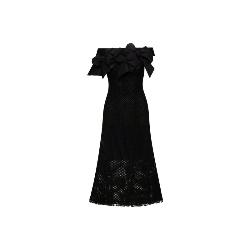 Oscar De La Renta Bow detail Open knit Midi Dress-0