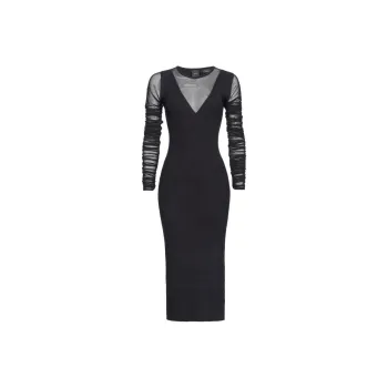 PINKO Tulle Ruched Long Knitted Dress